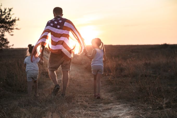 family with flag